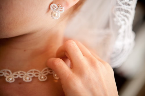 Wedding earrings for the bride (ankars, tatting)
